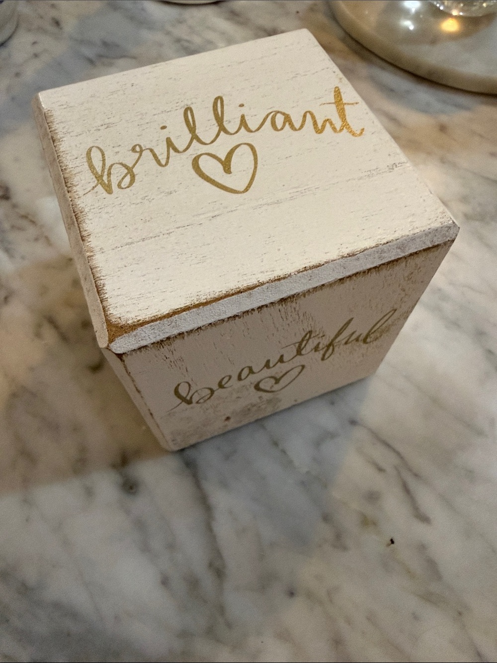 Brilliant & Beautiful White Decorative Wooden Block - Heart Accent